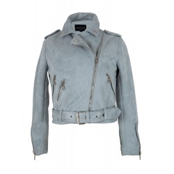 Dames imitatie leren jas licht blauw